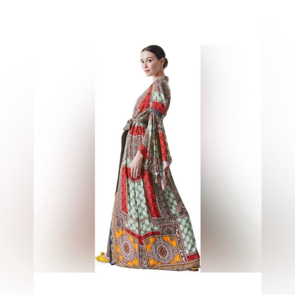 Alice + Olivia Jaylen Mix Scarf Print Handkerchief Sleeve Maxi Dress Size L - Picture 4 of 8